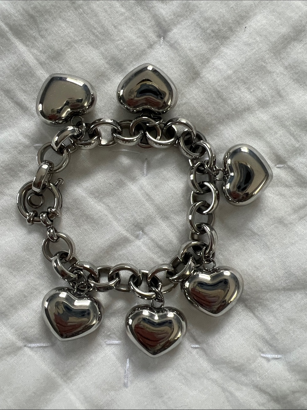 Silver Heart Charm Bracelet - Women's Jewelry puffed hearts